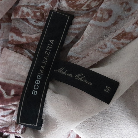 BcbgMaxazria women cold shoulder paisley printed blouse puff tied up Y2K M pink - Picture 8 of 10